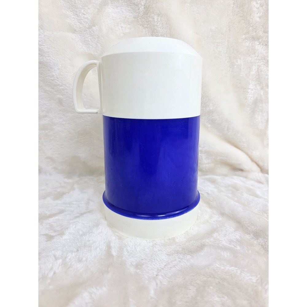 Vintage Thermos Blue White Food Jar Mug with Handle 10 oz Narrow Neck